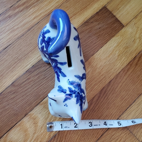 Cat kitten coin bank blue white floral print small - Picture 8 of 9